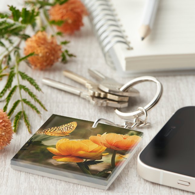 Golden yellow flowers and butterfly keychain (Front Right)