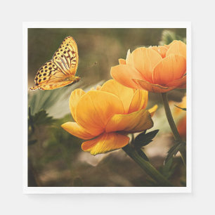 Golden yellow flowers and butterfly napkin