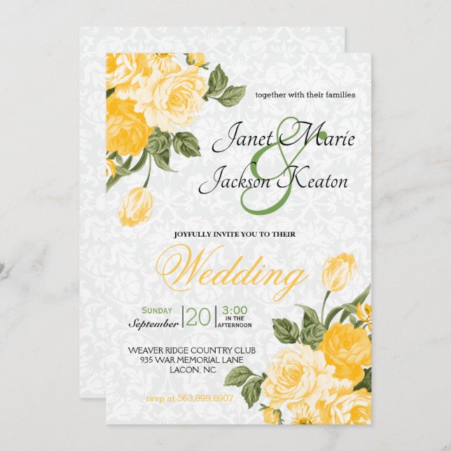 Golden Yellow Flowers Invitation (Front/Back)
