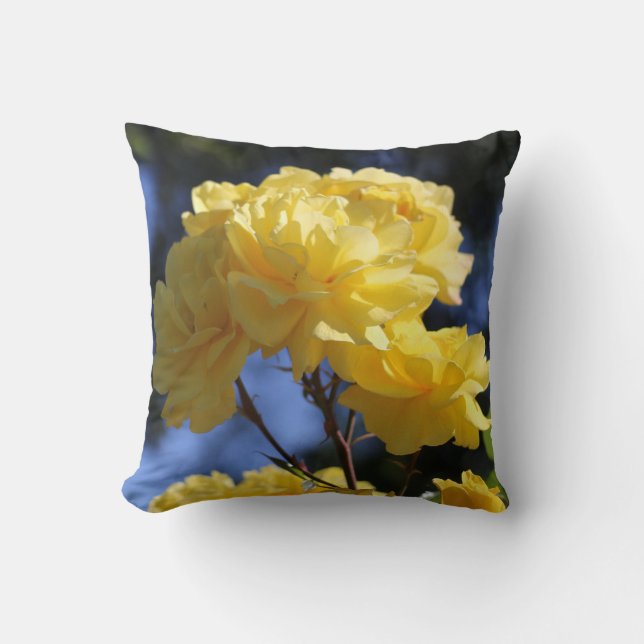 Golden Yellow Flowers Pretty Roses Photo Throw Pillow (Front)