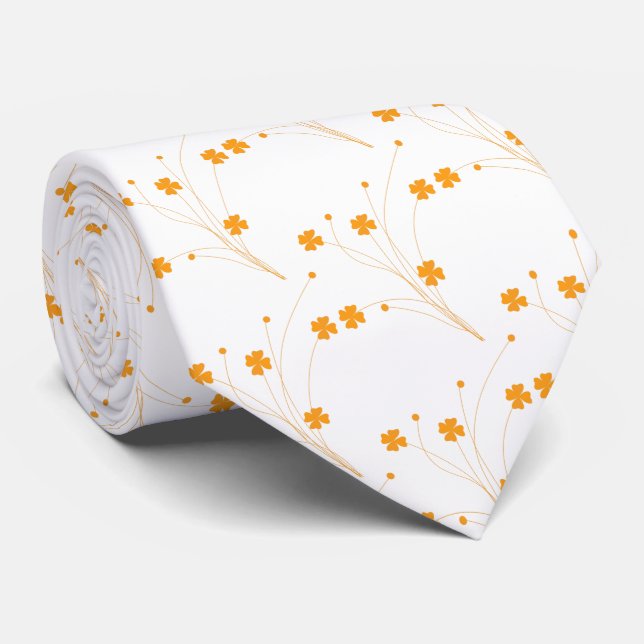 Golden Yellow Flowers, Small Floral Print Tie (Rolled)