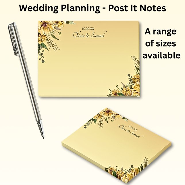 Golden Yellow Flowers Wedding Suite  Post-it Notes (Creator Uploaded)