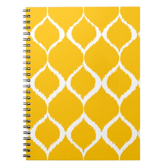 Golden Yellow Geometric Ikat Tribal Print Pattern Notebook (Front)