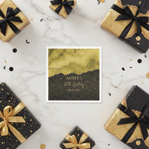 Golden Yellow Gold Glitter Abstract Watercolor  Napkin