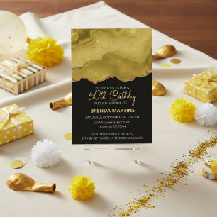 Golden Yellow Gold Glitter  Watercolor Invitation