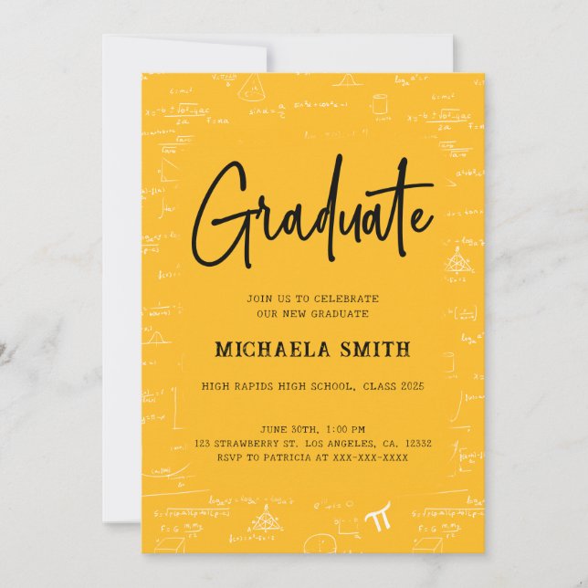 Golden Yellow Graduate Math Photo Graduation Invitation (Front)