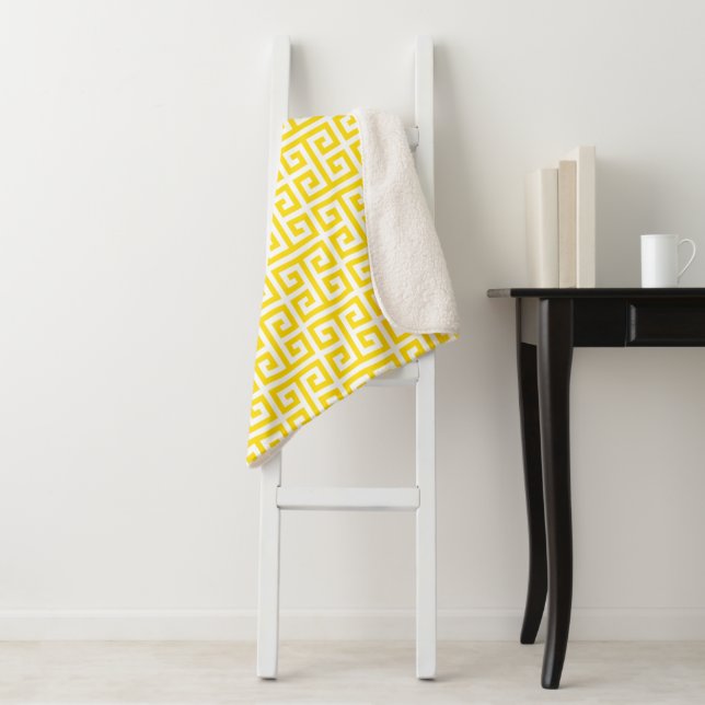 Golden Yellow Greek Key Pattern Sherpa Blanket (In Situ)