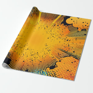 Golden Yellow Grunge Comic Blast Cyan Wrapping Paper