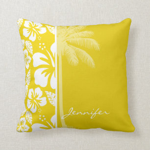 Golden Yellow Hawaiian Tropical Palm Throw Pillow