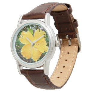 Golden Yellow Hibiscus Flower, Ladies Wristwatch