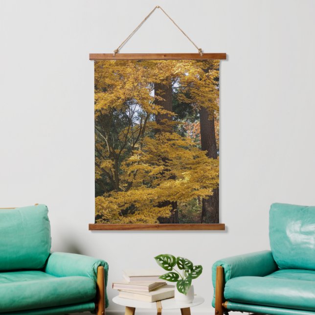 Golden Yellow Japanese Maple Leaves Botanical Hanging Tapestry (Living Room)