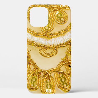Golden yellow lace stripe. Background texture, sun iPhone 12 Case