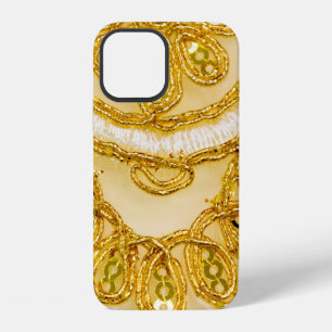 Golden yellow lace stripe. Background texture, sun iPhone 12 Case
