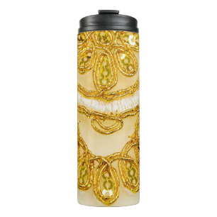 Golden yellow lace stripe. Background texture, sun Thermal Tumbler