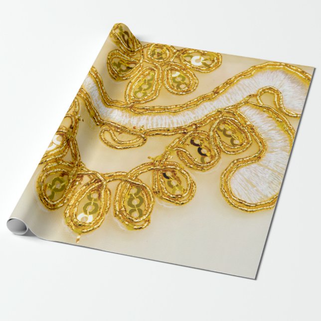 Golden yellow lace stripe. Background texture, sun Wrapping Paper (Unrolled)