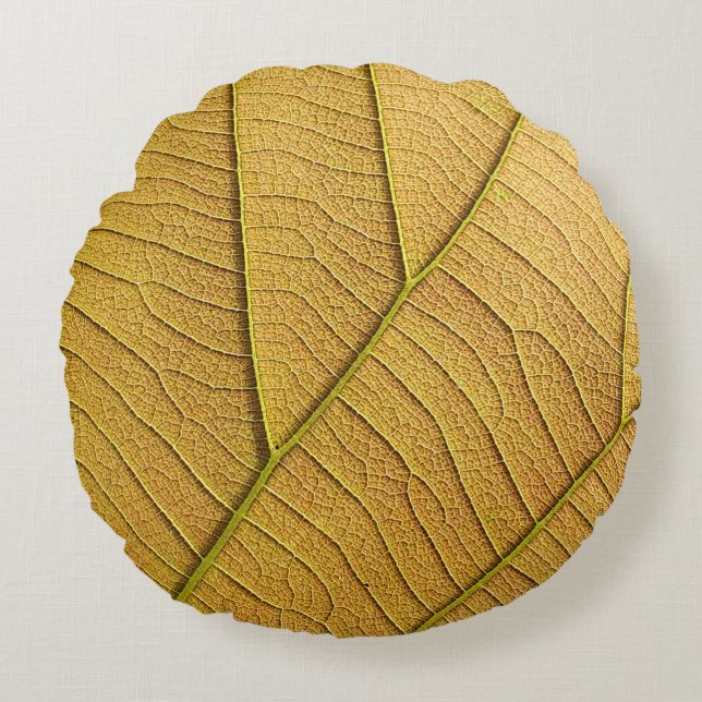 Golden yellow leaf pattern in the morning.  round pillow (Front)