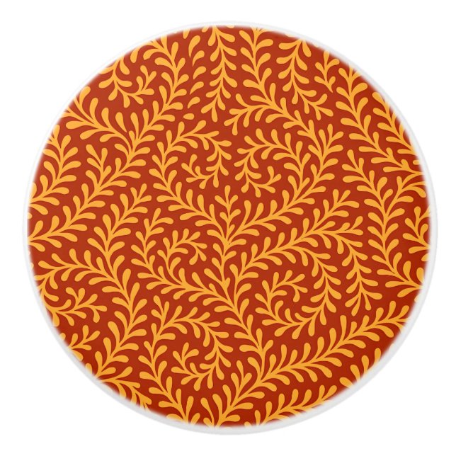 Golden Yellow Leafy Vine Pattern  Ceramic Knob (Front)