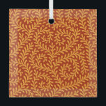 Golden Yellow Leafy Vine Pattern  Glass Ornament<br><div class="desc">Seamless repeating pattern featuring stylized golden yellow leafy vine motifs against a rich terracotta red background.</div>