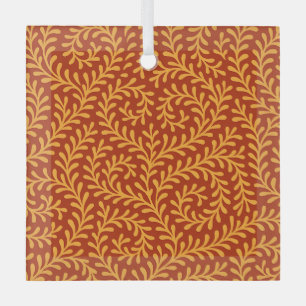 Golden Yellow Leafy Vine Pattern Glass Ornament