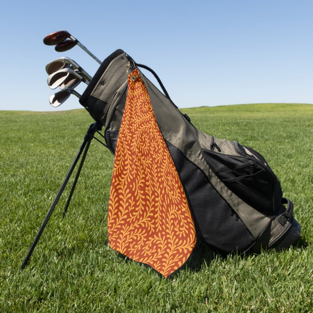 Golden Yellow Leafy Vine Pattern  Golf Towel (Green)