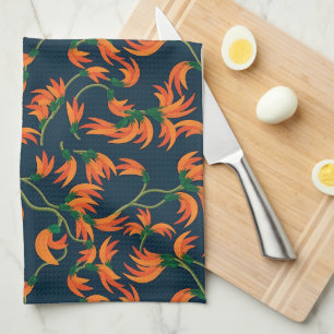 Golden Yellow Leafy Vine Pattern Kitchen Towel