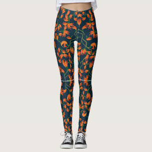 Golden Yellow Leafy Vine Pattern Leggings