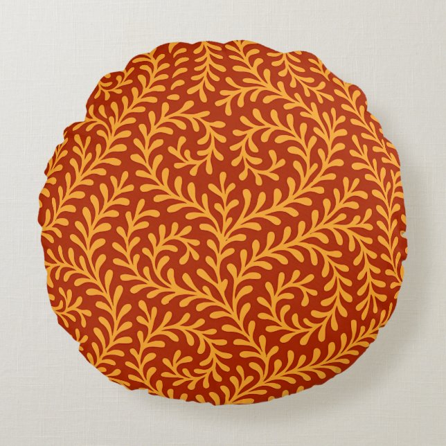 Golden Yellow Leafy Vine Pattern  Round Pillow (Front)
