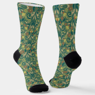 Golden Yellow Leafy Vine Pattern Socks