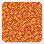 Golden Yellow Leafy Vine Pattern  Square Paper Coaster<br><div class="desc">Seamless repeating pattern featuring stylized golden yellow leafy vine motifs against a rich terracotta red background.</div>