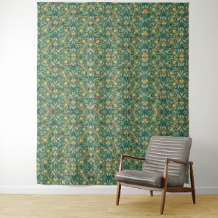 Golden Yellow Leafy Vine Pattern  Tapestry