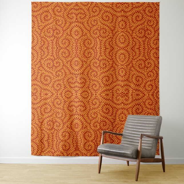 Golden Yellow Leafy Vine Pattern  Tapestry (In Situ)