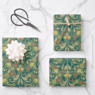 Golden Yellow Leafy Vine Pattern Wrapping Paper S