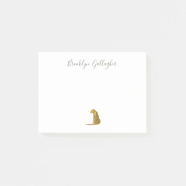 Golden Yellow Leopard Print Script Name Reminders Post-it Notes (Front)