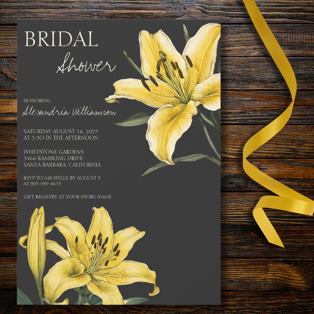 Golden Yellow Lilies on Black Bridal Shower  Invitation (Creator Uploaded)
