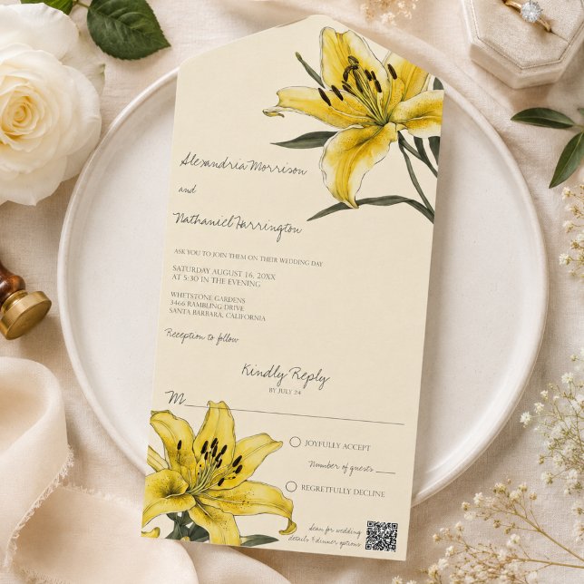 Golden Yellow Lily QR Code  All In One Invitation (Creator Uploaded)