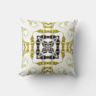Golden Yellow Madallion Throw Pillow/Faux Yellow Pillow