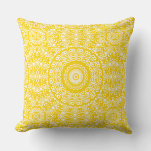 Golden Yellow Mandala Kaleidoscope Medallions Throw Pillow