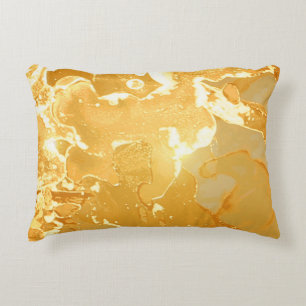 Golden Yellow Marble Ink Pattern Accent Pillow