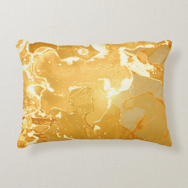 Golden Yellow Marble Ink Pattern Accent Pillow (Front)