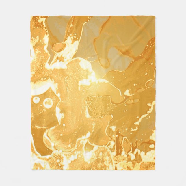 Golden Yellow Marble Ink Pattern Fleece Blanket (Front)
