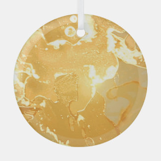 Golden Yellow Marble Ink Pattern Glass Ornament