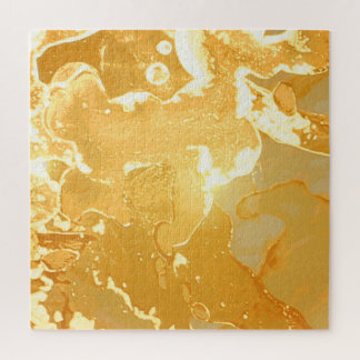 Golden Yellow Marble Ink Pattern Jigsaw Puzzle