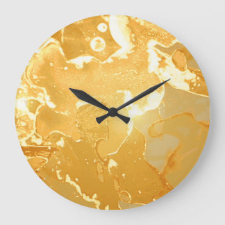 Golden Yellow Marble Ink Pattern Large Clock