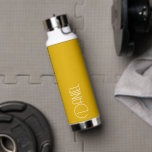 Golden Yellow Modern Typography Personalized Water Bottle<br><div class="desc">Trendy, vacuum insulated water bottle that features personalized name in white, modern typography on a golden yellow colour background. Personalize bottle by editing name and replacing name with your own as desired. Perfect for a birthday gift, wedding groomsman gift, etc. Select your water bottle style. Select your water bottle style....</div>