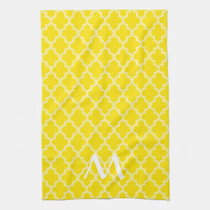 Golden Yellow Moroccan Moods Quatrefoil w/ Initial Kitchen Towel