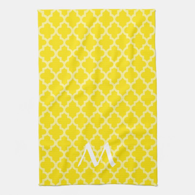 Golden Yellow Moroccan Moods Quatrefoil w/ Initial Kitchen Towel (Vertical)