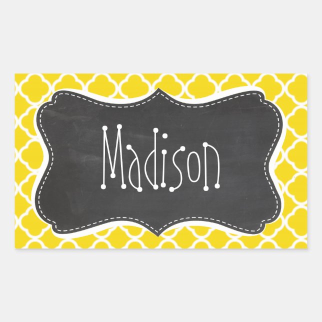 Golden Yellow Moroccan Quatrefoil; Chalkboard look Sticker (Front)