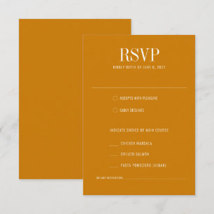 Golden Yellow Mustard Modern Meal Choice Wedding RSVP Card