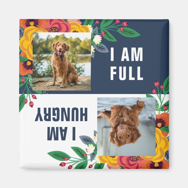 Golden Yellow Navy Blue Boho Floral Dog Fed Magnet (Front)