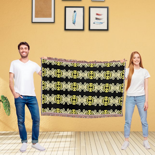 Golden Yellow Ornamental Stripe Seamless Pattern Throw Blanket (Creator Uploaded)